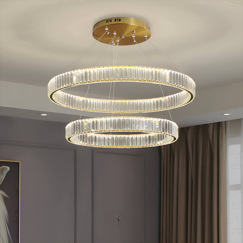 Modern Luxury Crystal Chandelier Elegant Circular Duplex Living Room and Dining Room Lighting -living-room-2-rings|Feyran