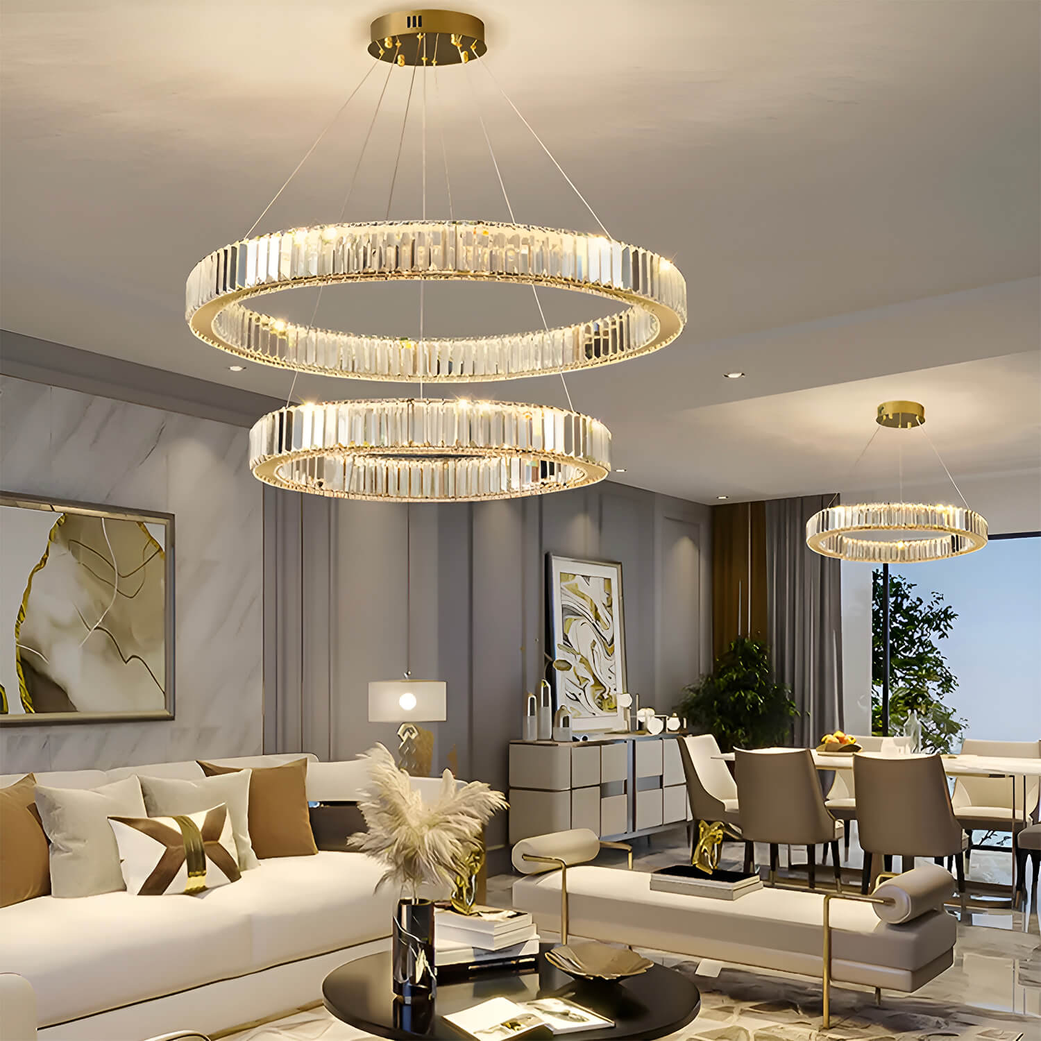 Modern Luxury Crystal Chandelier Elegant Circular Duplex Living Room and Dining Room Lighting -living-room-2|Feyran