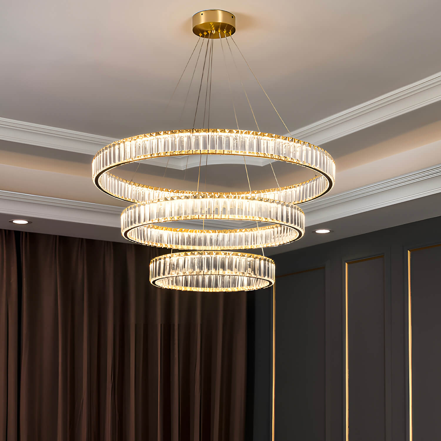Modern Luxury Crystal Chandelier Elegant Circular Duplex Living Room and Dining Room Lighting -living-room|Feyran