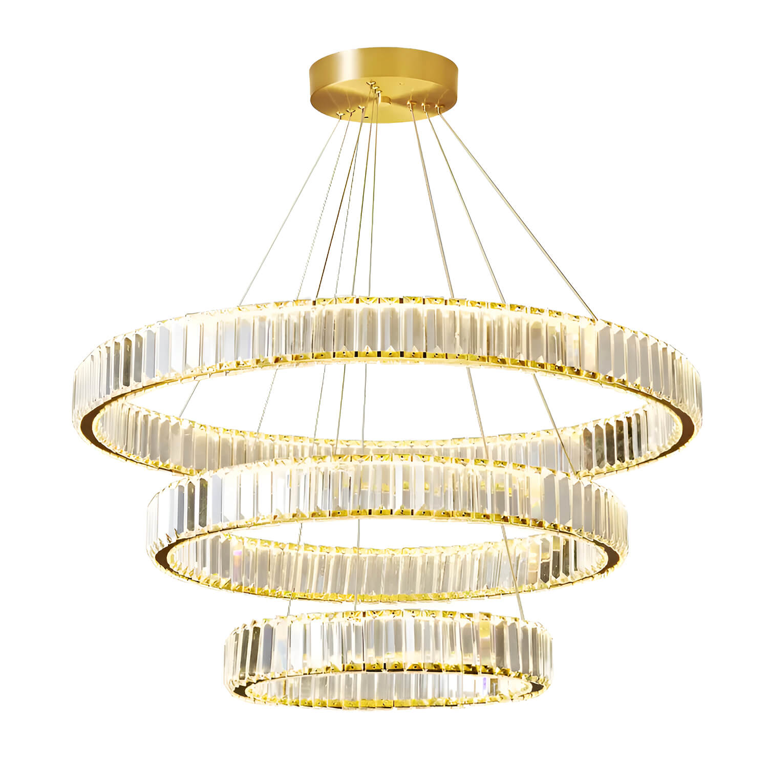 Modern Luxury Crystal Chandelier Elegant Circular Duplex Living Room and Dining Room Lighting-white-front-view|Feyran