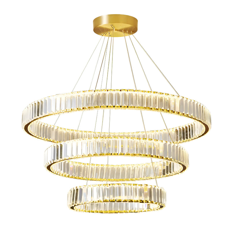 Modern Luxury Crystal Chandelier Elegant Circular Duplex Living Room and Dining Room Lighting-white-front-view|Feyran