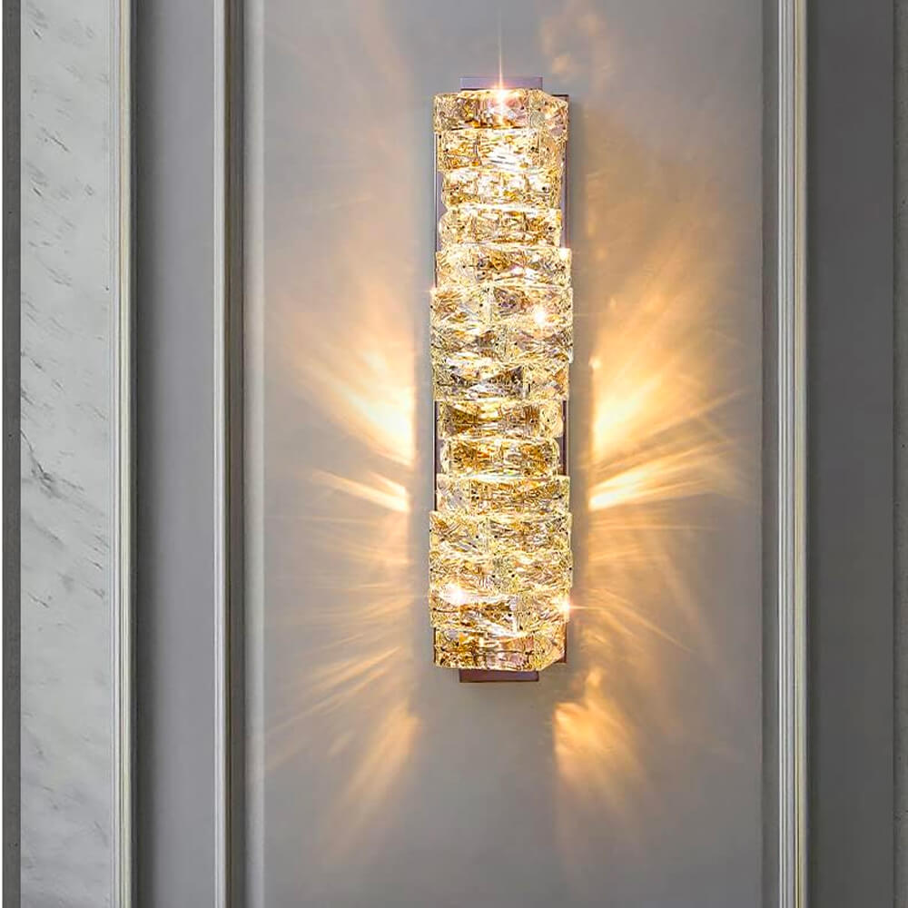 Modern Luxury Crystal Wall Lamp Bedroom Lamp--light on golden| Feyran