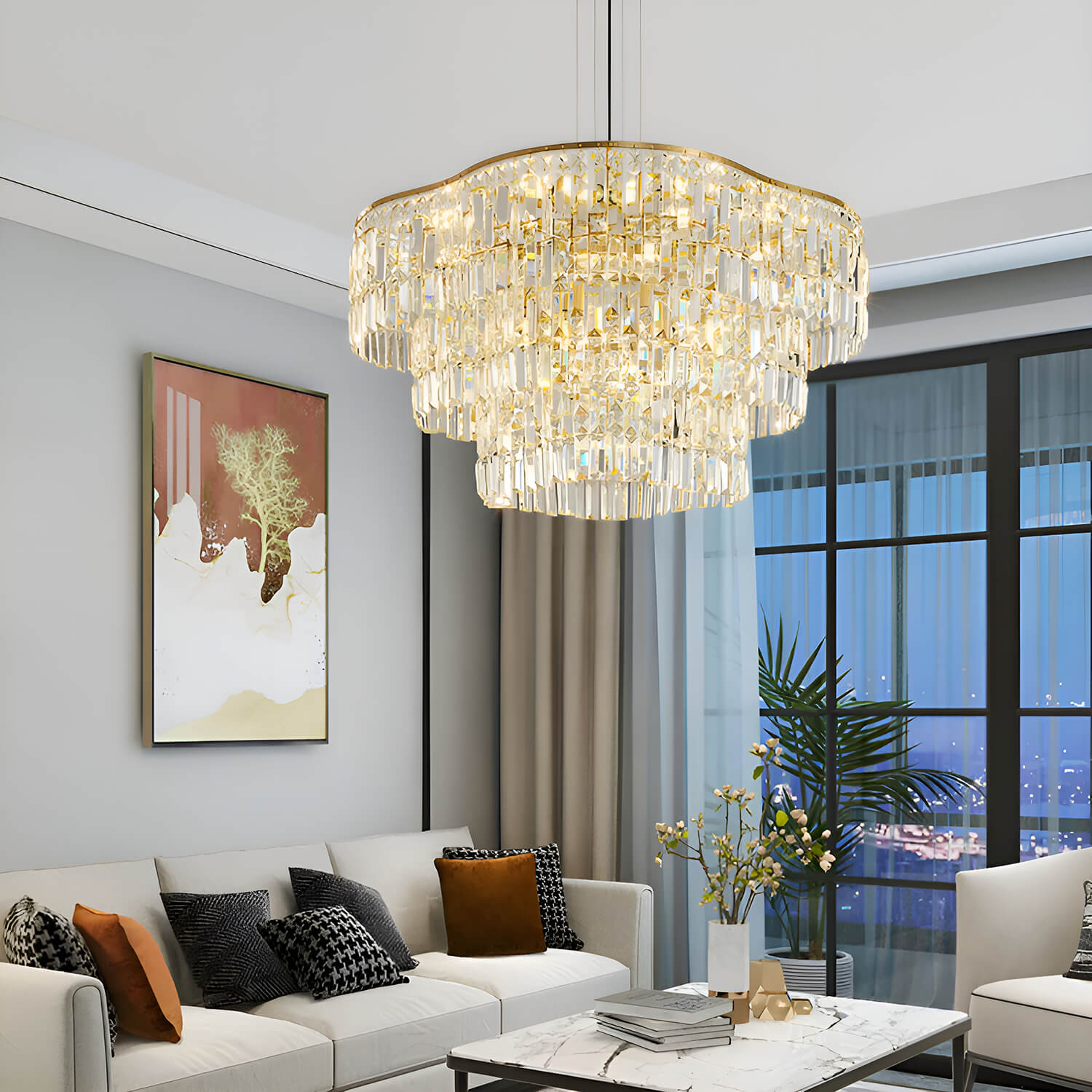 Modern Luxury Gold Crystal Chandelier-Living Room |Feyran