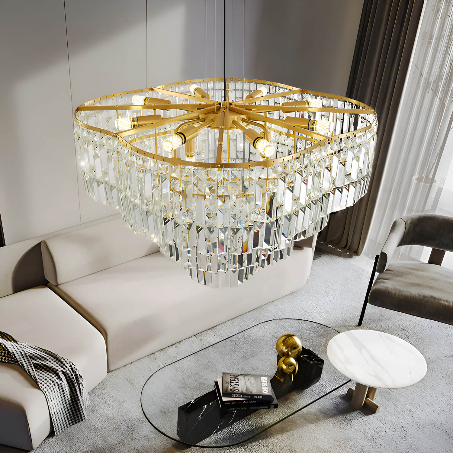 Modern Luxury Gold Crystal Chandelier-top-view |Feyran