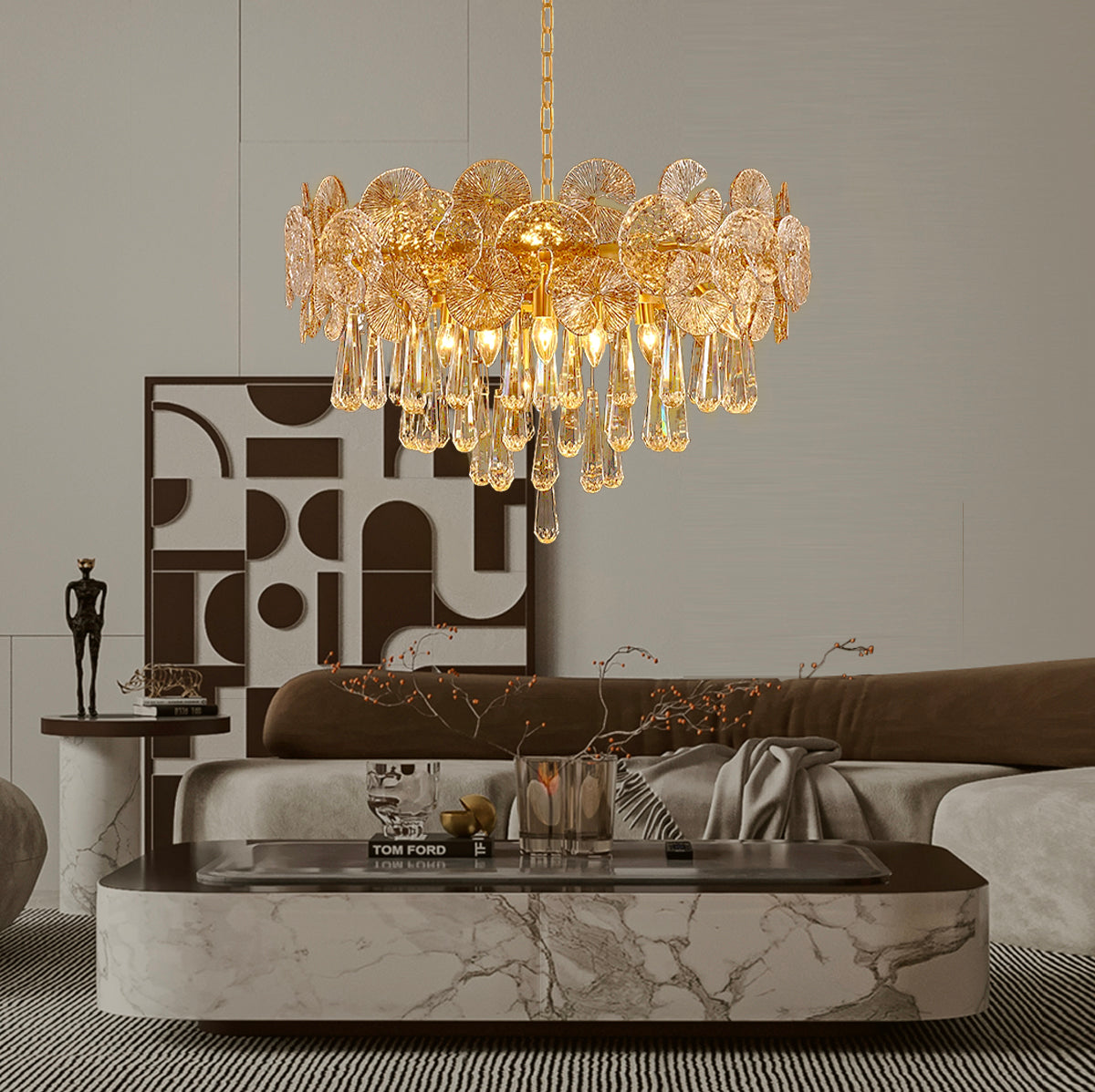 Modern Luxury Gold Glass Chandelier for Living Room -3 |Feyran