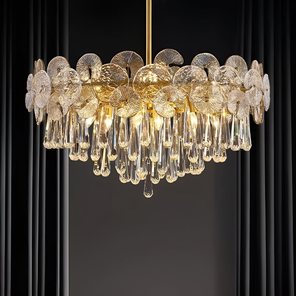 Modern Luxury Gold Glass Chandelier for Living Room front-view |Feyran
