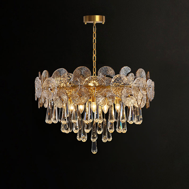 Modern Luxury Gold Glass Chandelier for Living Room -light-on |Feyran