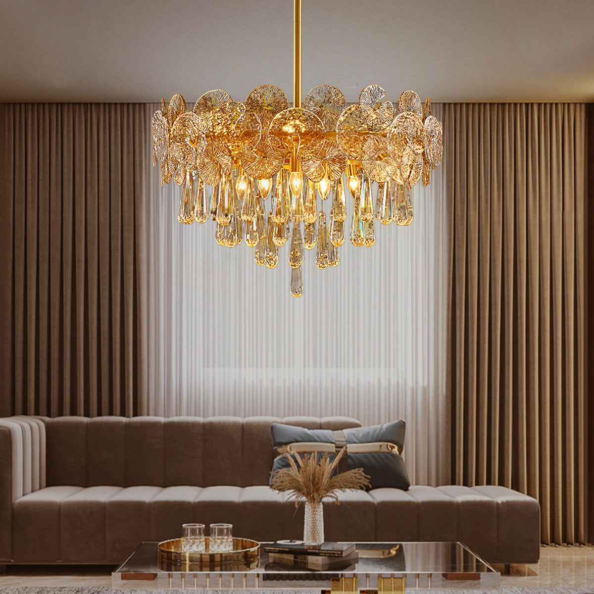 Modern Luxury Gold Glass Chandelier for Living Room |Feyran