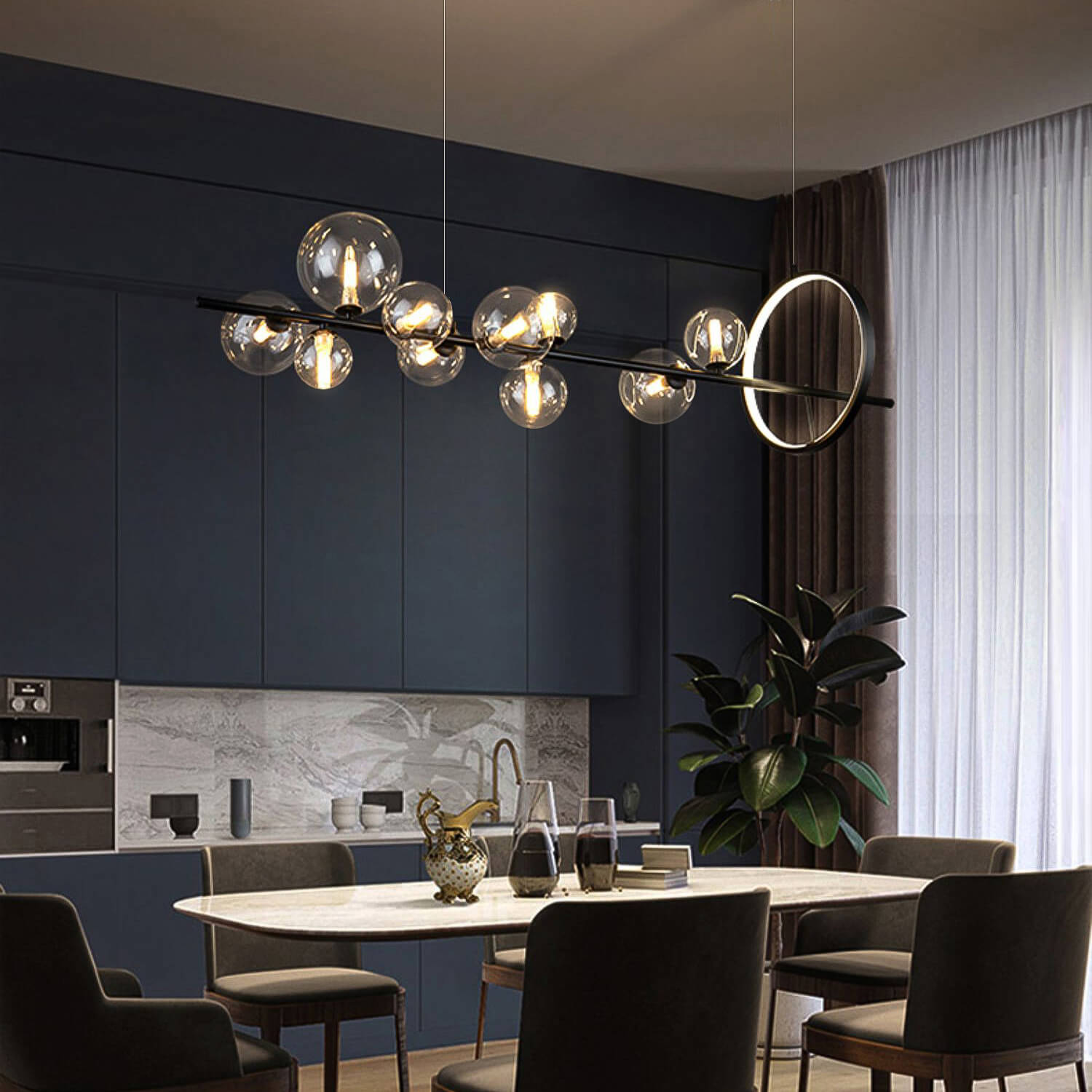 Modern Nordic Restaurant Chandelier: Trendy Glass Bubble Lighting-dining-room-10-heads-2 | Feyran