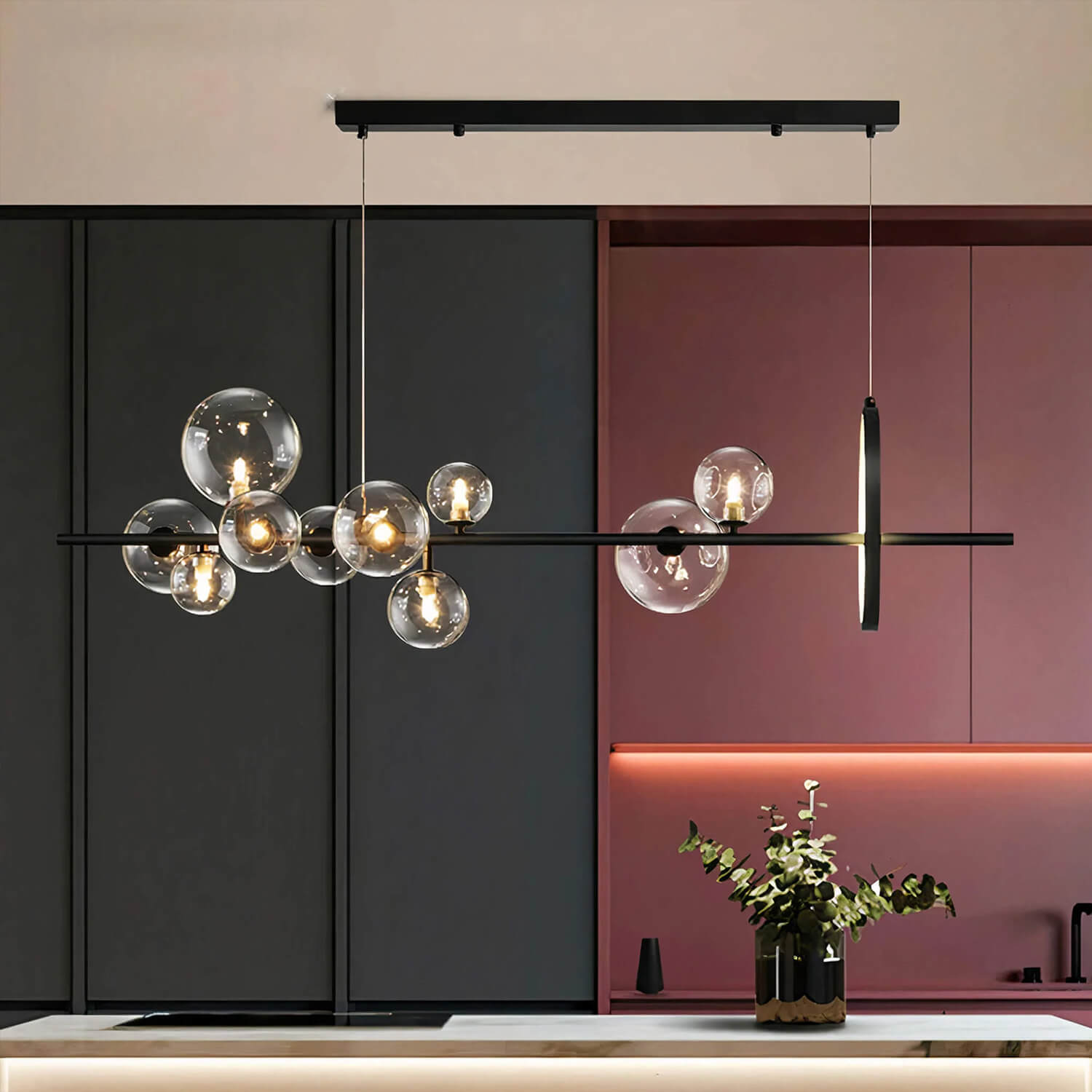Modern Nordic Restaurant Chandelier: Trendy Glass Bubble Lighting-dining-room-10-heads-3 | Feyran