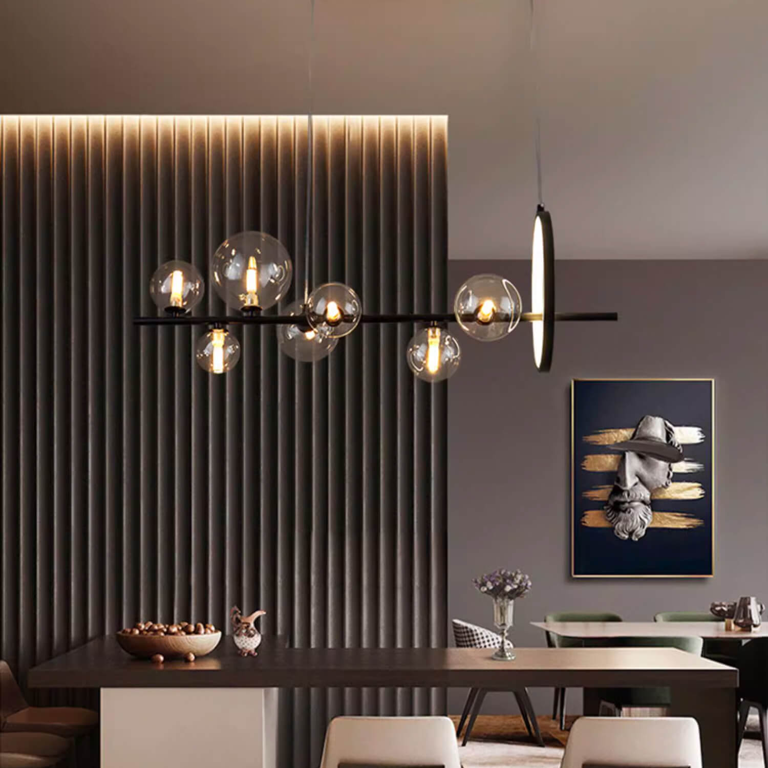 Modern Nordic Restaurant Chandelier: Trendy Glass Bubble Lighting-dining-room-7-heads-2 | Feyran