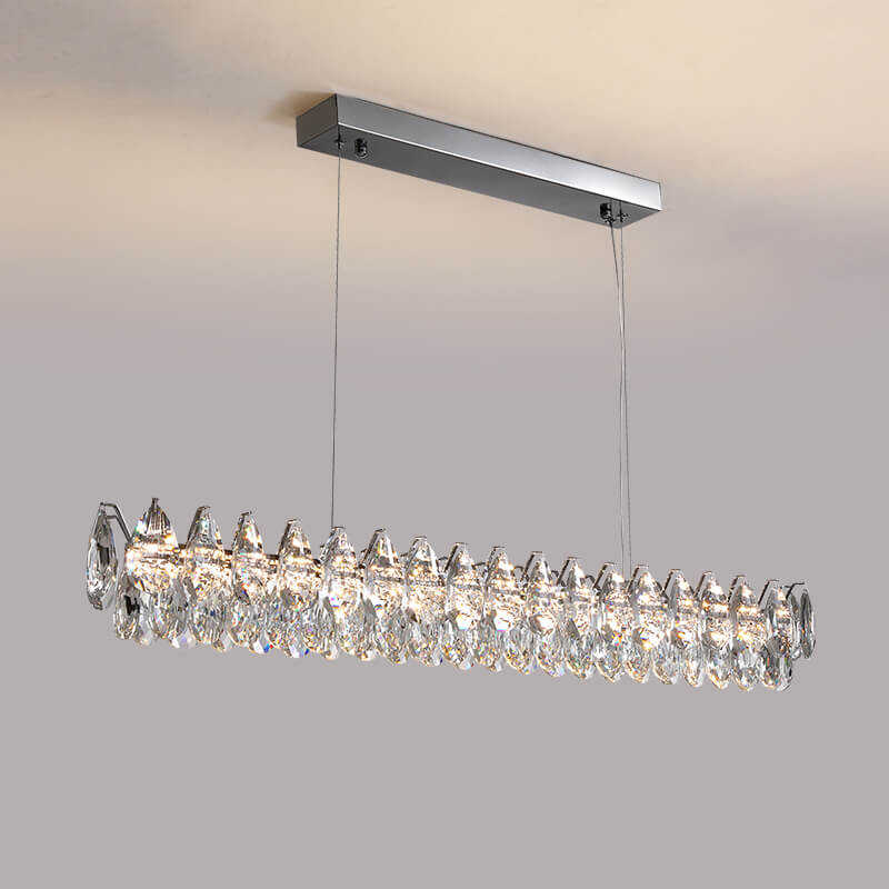 Modern Raindrops Crystal Rectangle Chandelier Living Room-detail-white | Feyran