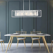 Modern Rectangular Chrome Frame Pendant Light-dinging-room-3| Feyran