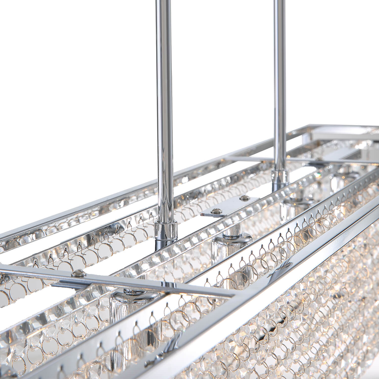 Modern Rectangular Chrome Frame Pendant Light-details-1| Feyran