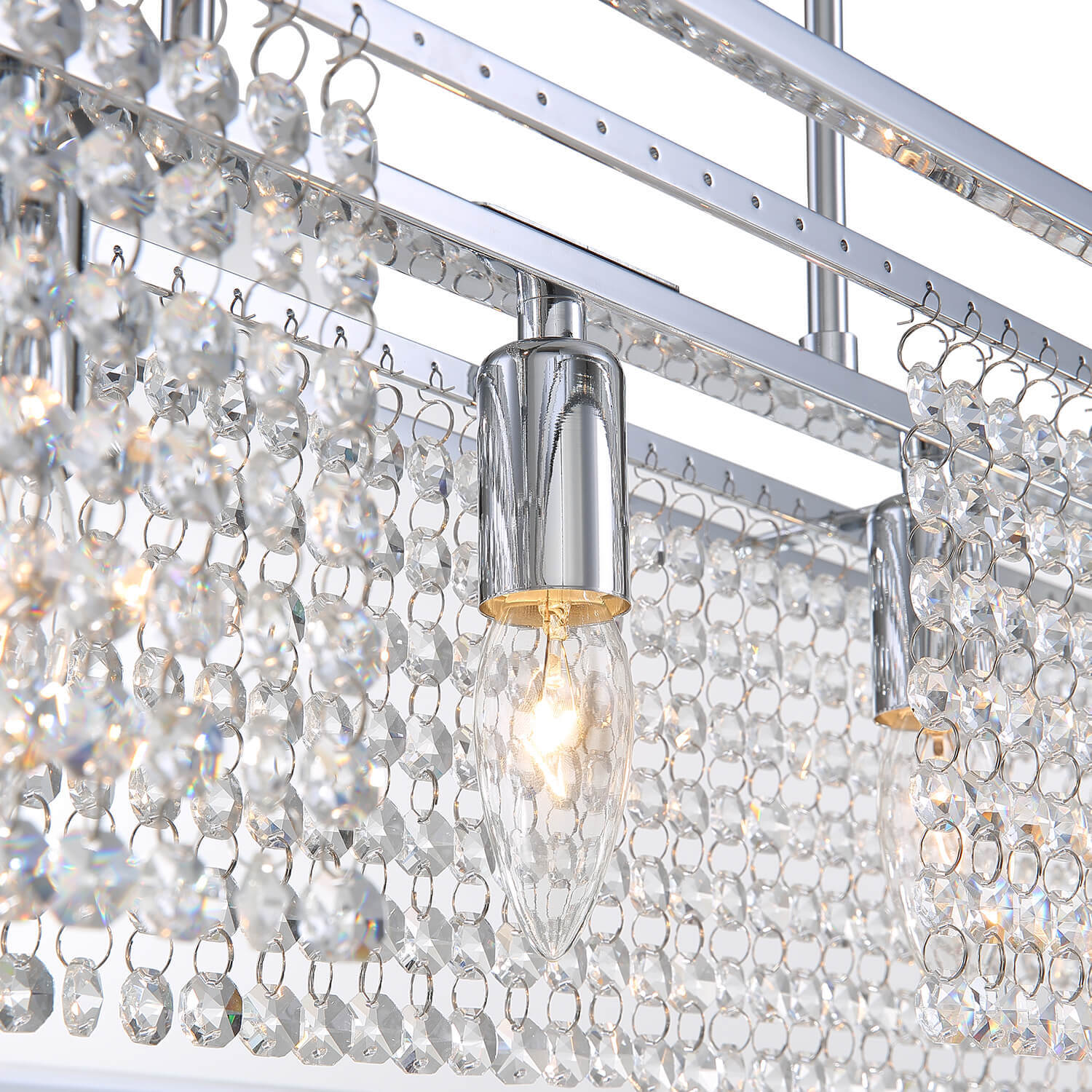 Modern Rectangular Chrome Frame Pendant Light-details-2| Feyran