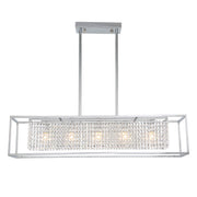 Modern Rectangular Chrome Frame Pendant Light-light-on-2 | Feyran