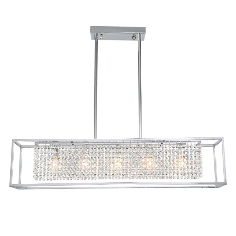 Modern Rectangular Chrome Frame Pendant Light-light-on-2 | Feyran