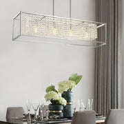 Modern Rectangular Chrome Frame Pendant Light-dinging-room-1| Feyran