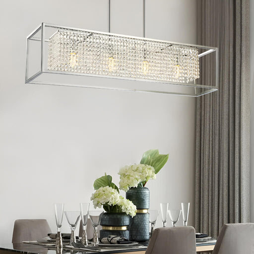 Modern Rectangular Chrome Frame Pendant Light-dinging-room-1| Feyran