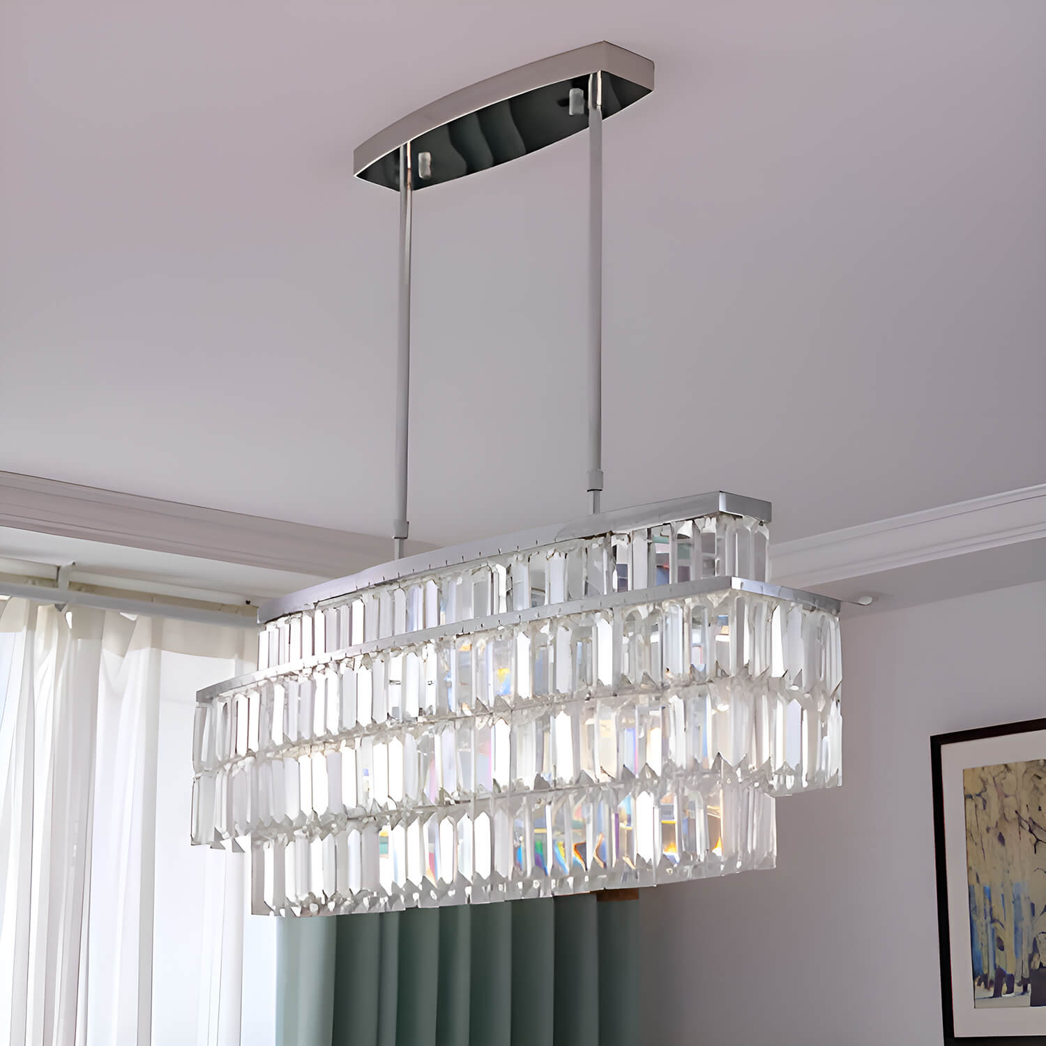 Modern Rectangular Crystal Chandelier - Rod-Type Pendant Light-1 |Feyran