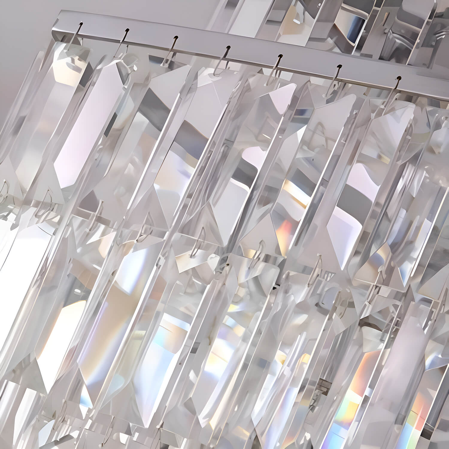 Modern Rectangular Crystal Chandelier - Rod-Type Pendant Light-details |Feyran