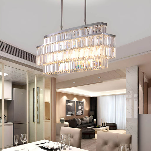 Modern Rectangular Crystal Chandelier - Rod-Type Pendant Light-dining-room-1 |Feyran