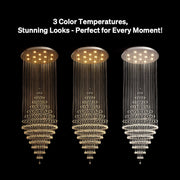 luxury modern round crystal chandelier lighting fixture with three color temperature lighting options | Feyran