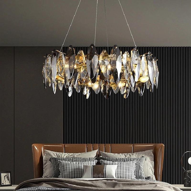 Modern Round Smoke Crystal Chandelier-Feyran-Diameter 24"-Feyran
