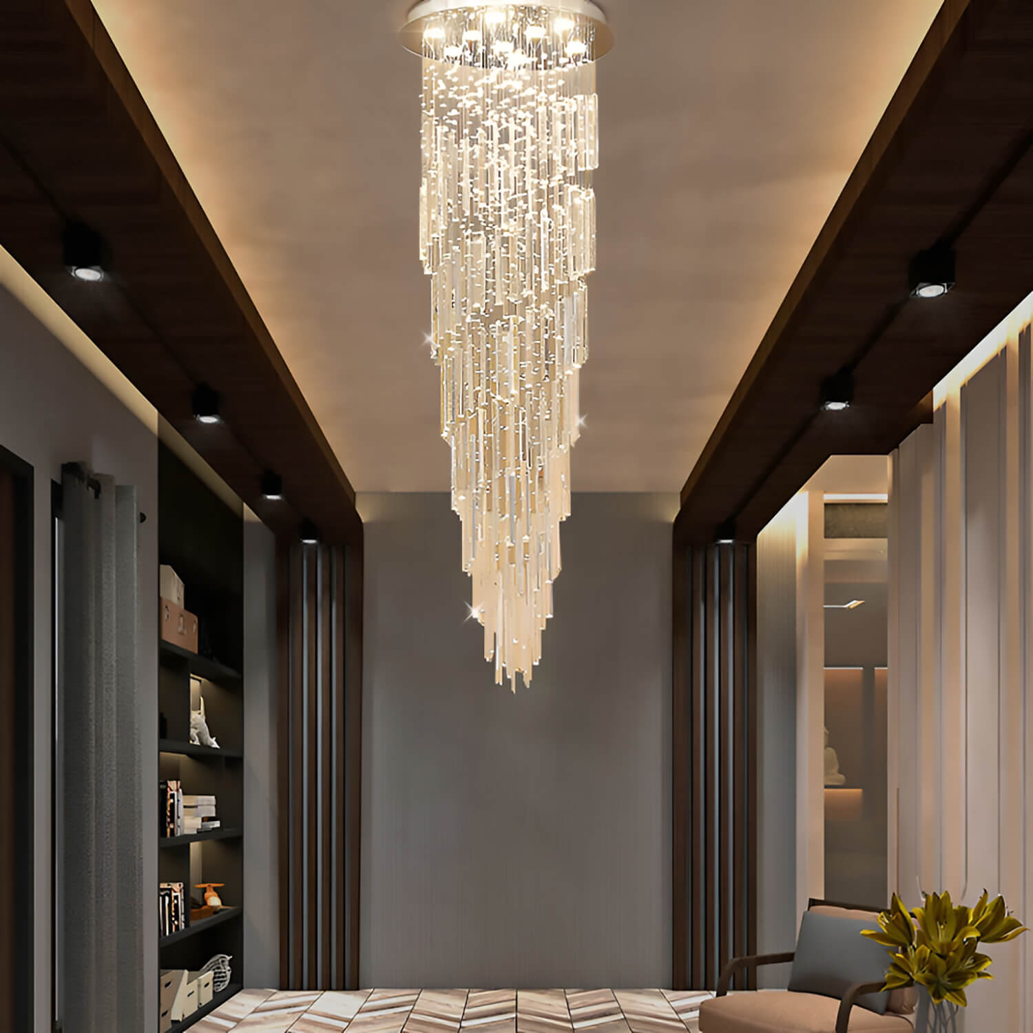 Modern Spiral Crystal Chandelier - Staircase Chandelier-4 |Feyran