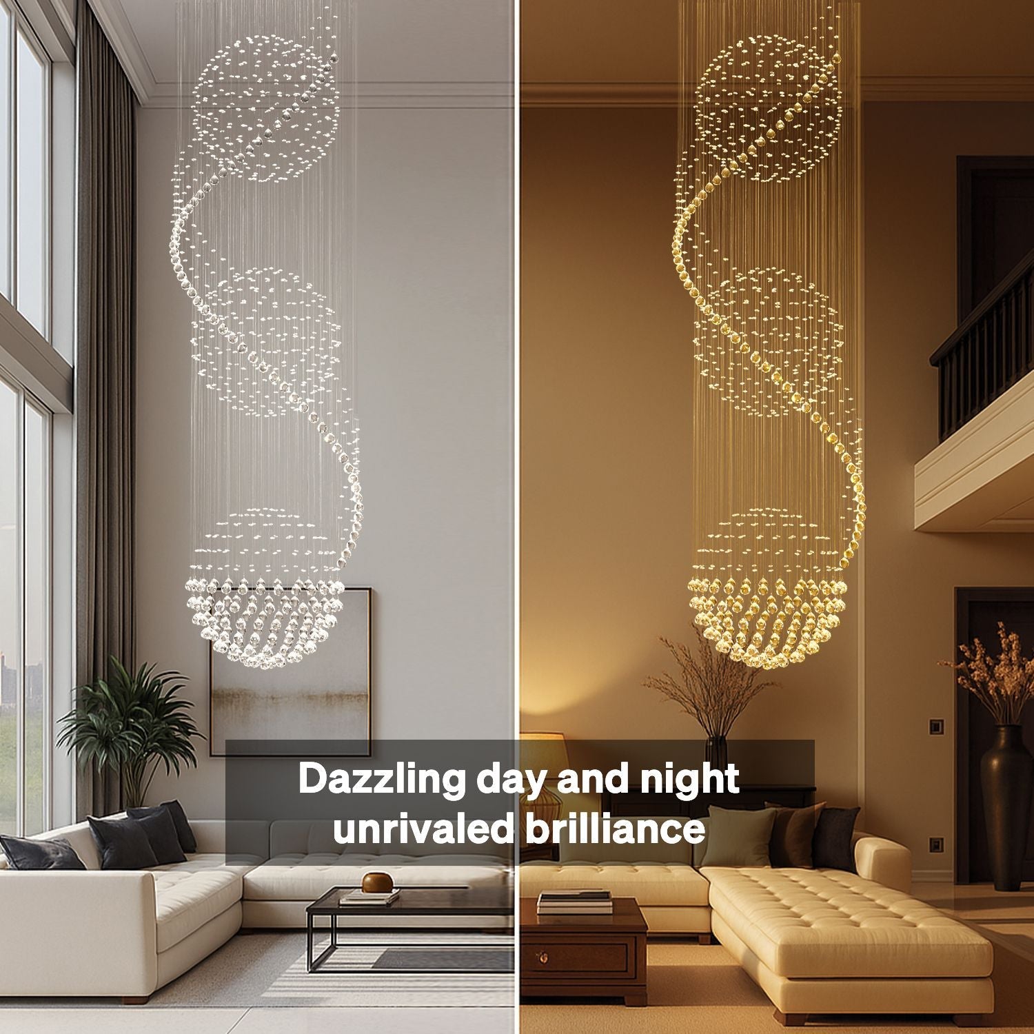 The raindrop crystals of the chandelier reflect light with unrivaled brilliance, creating a dazzling visual effect both day and night | Feyran