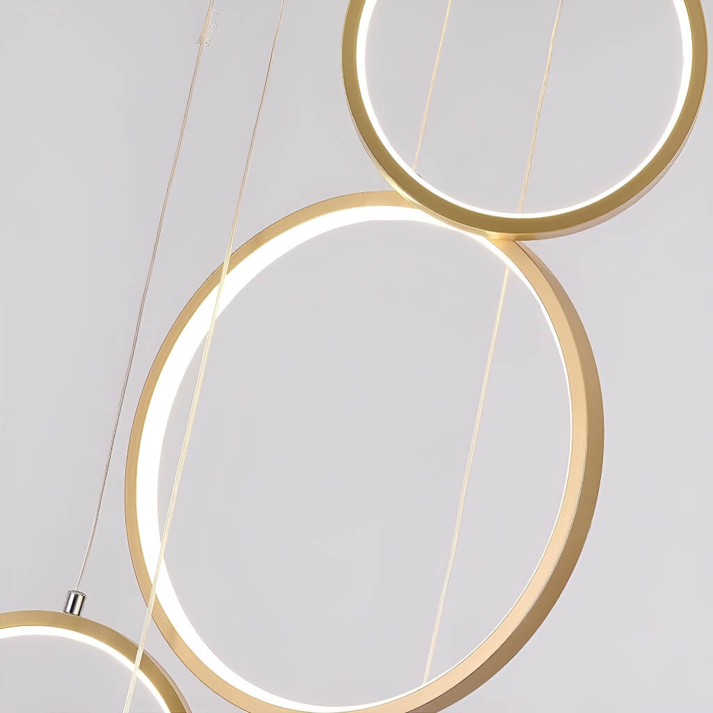 Multi Gold LED Ring Chandelier Staircase Pendant Light details-1 | Feyran