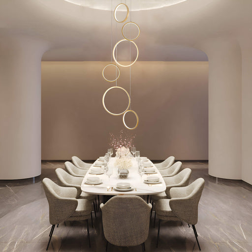 Multi Gold LED Ring Chandelier Staircase Pendant Light dining room-1 | Feyran