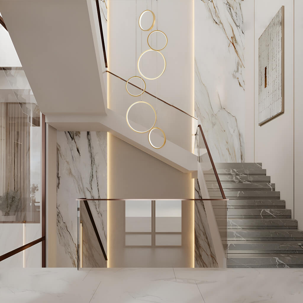 Multi Gold LED Ring Chandelier Staircase Pendant Light foyer-1 | Feyran