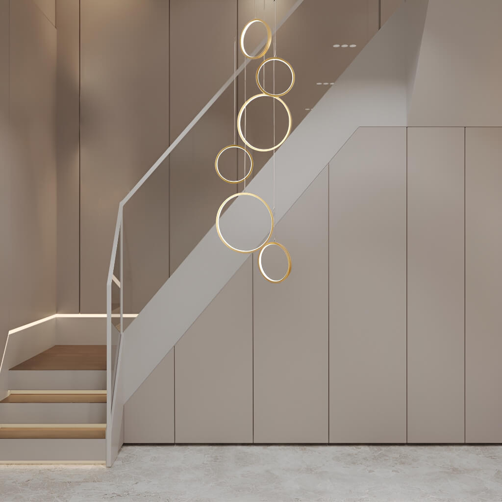 Multi Gold LED Ring Chandelier Staircase Pendant Light foyer-2 | Feyran