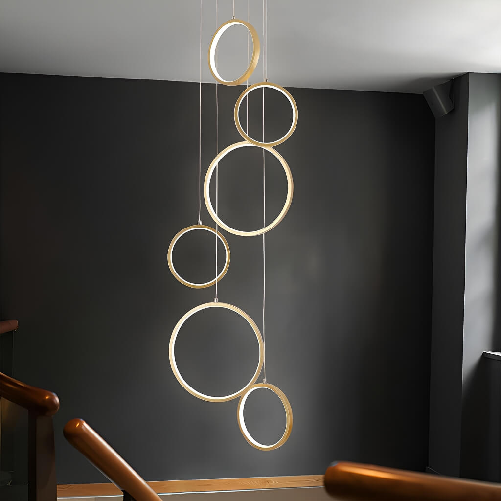 Multi Gold LED Ring Chandelier Staircase Pendant Light foyer-3 | Feyran