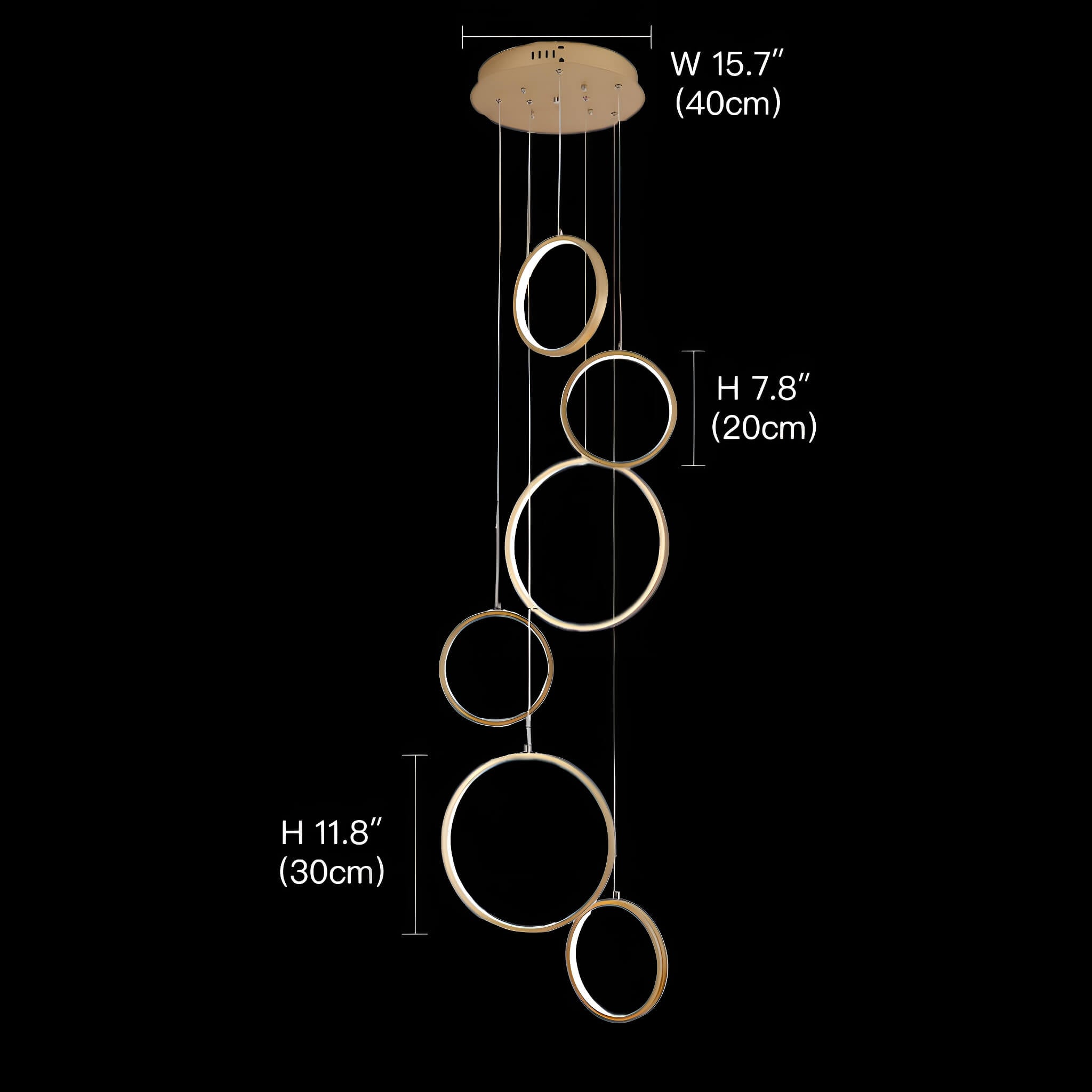Multi Gold LED Ring Chandelier Staircase Pendant Light size | Feyran