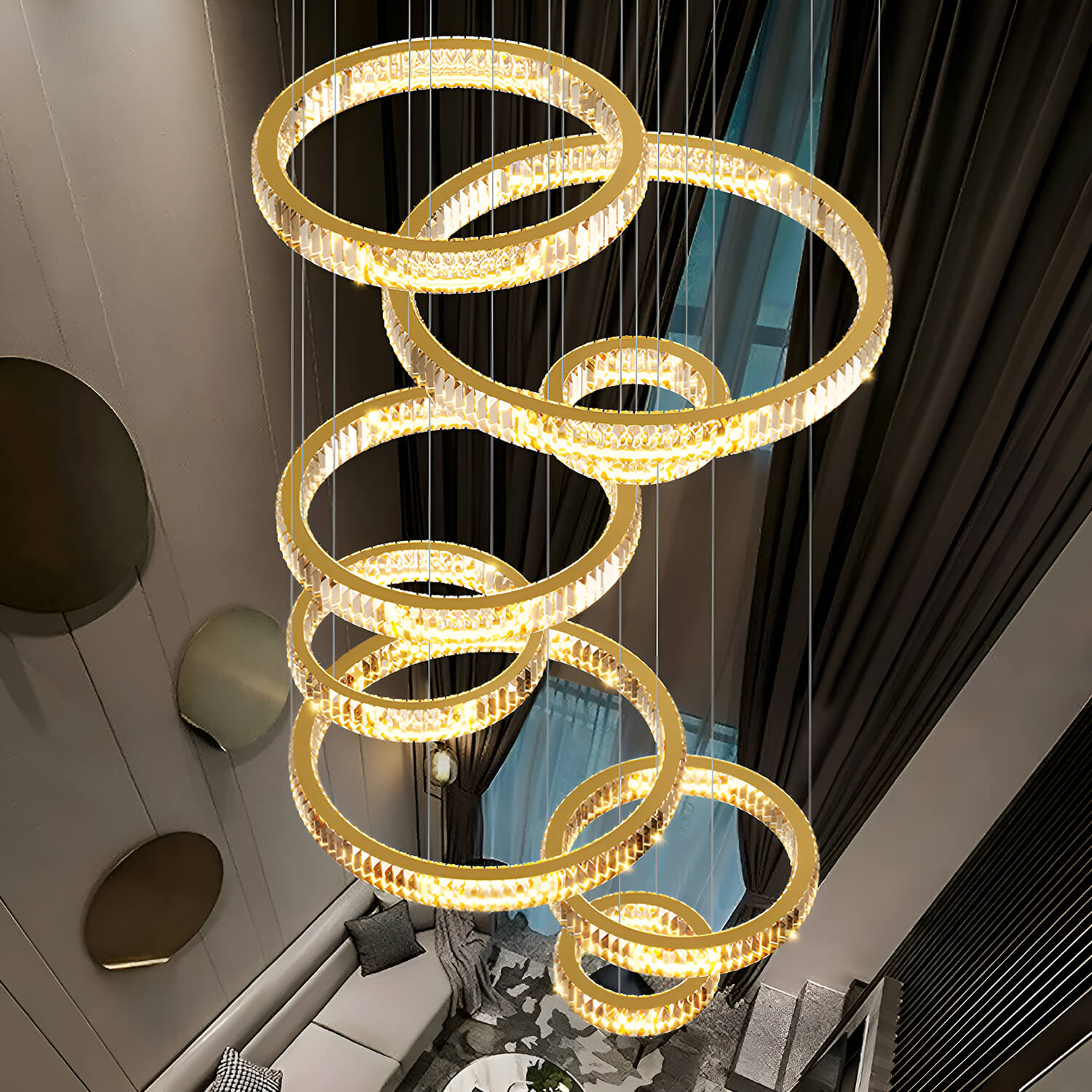 Oversized Multi-Tiered Rings Crystal Chandelier-entryway-2|Feyran