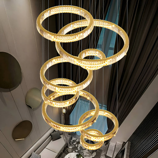 Oversized Multi-Tiered Rings Crystal Chandelier-entryway-2|Feyran
