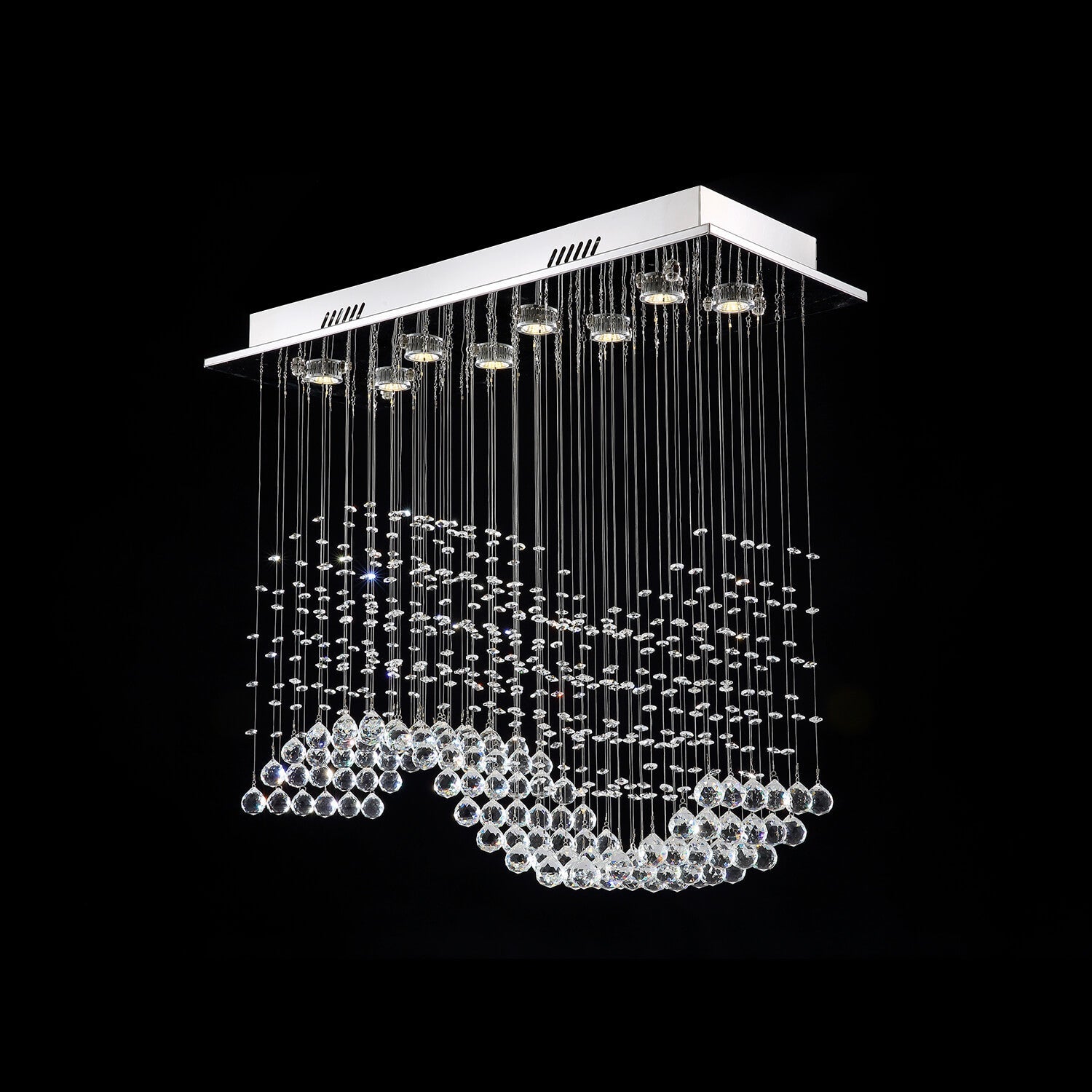 Rectangular Raindrop Wave Crystal Chandelier Ceiling Light -black | Feyran