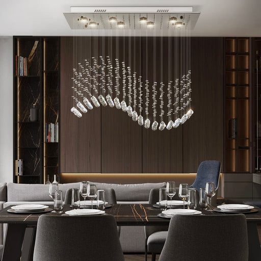 Rectangular Raindrop Wave Crystal Chandelier Ceiling Light dining-room-1 | Feyran