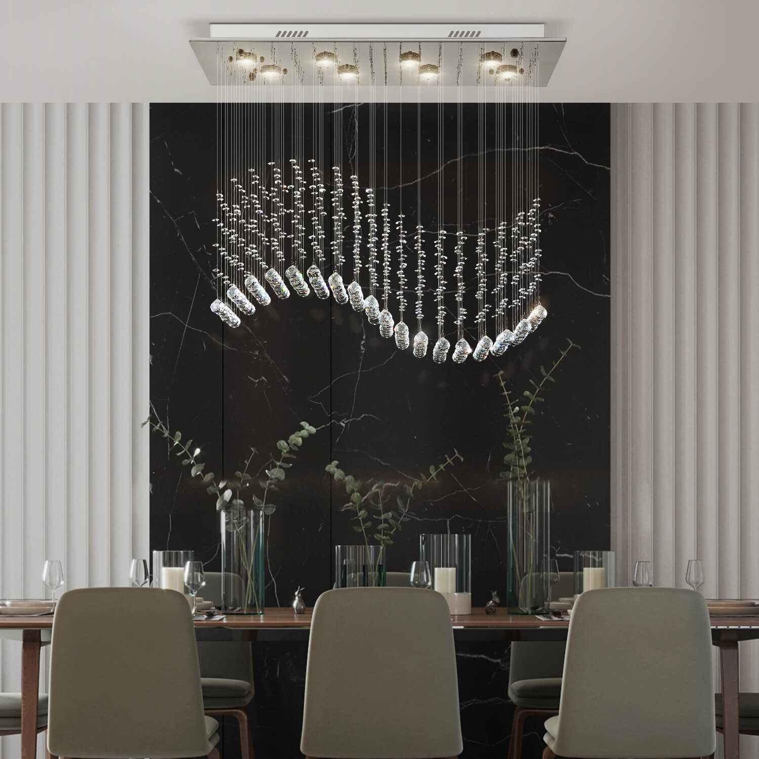Rectangular Raindrop Wave Crystal Chandelier Ceiling Light dining-room-2 | Feyran