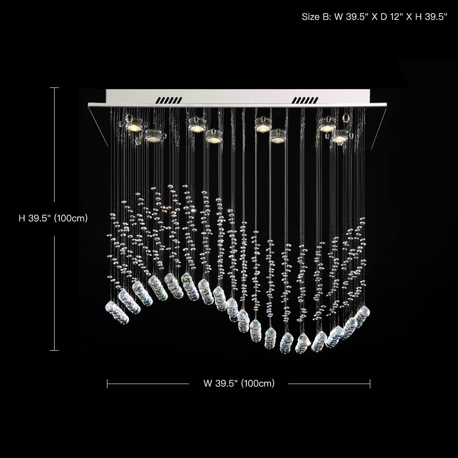 Rectangular Raindrop Wave Crystal Chandelier Ceiling Light -size | Feyran