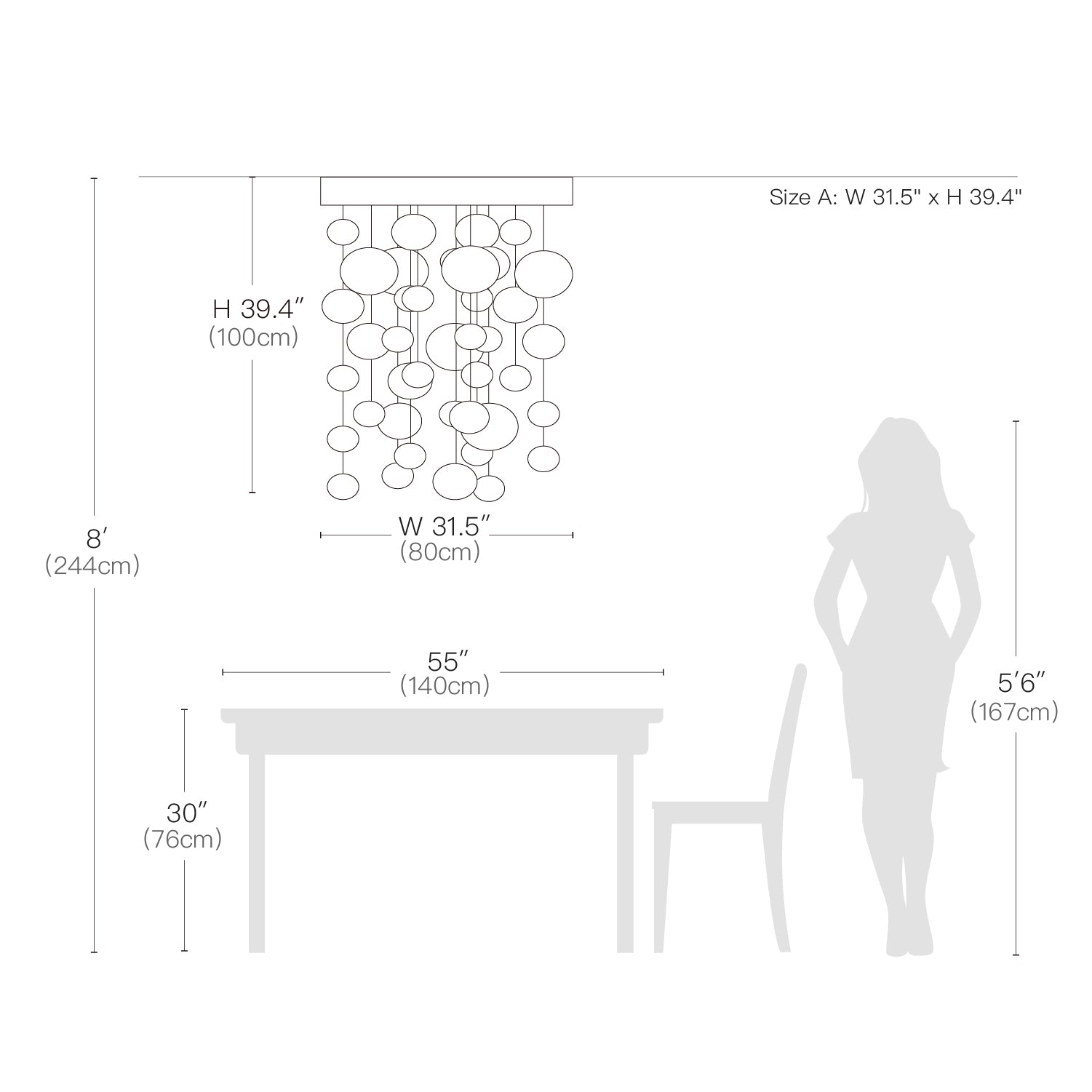 Rectangular Base Bubble Glass Chandelier - Ceiling Lights-Size |Feyran
