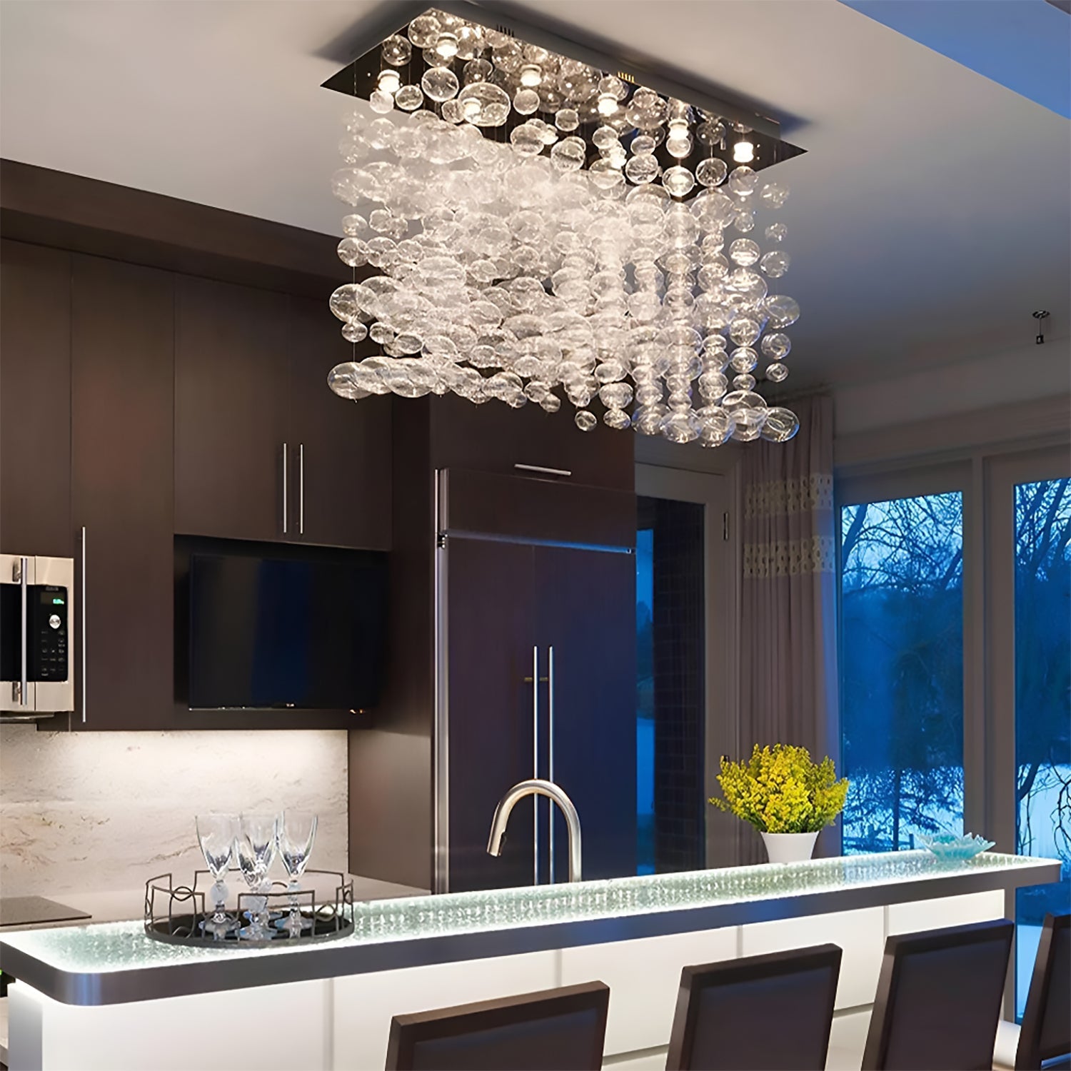 Rectangular Base Bubble Glass Chandelier - Ceiling Lights-dining-room-2|Feyran