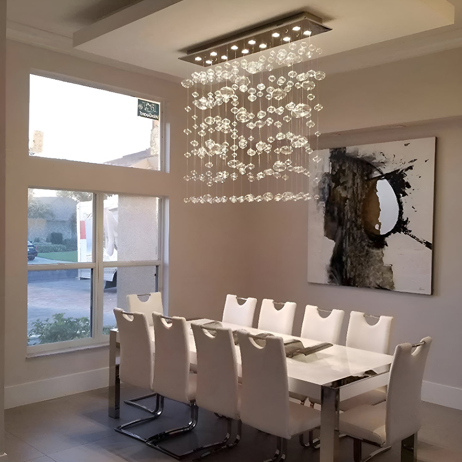 Rectangular Base Bubble Glass Chandelier - Ceiling Lights-dining-room-3|Feyran