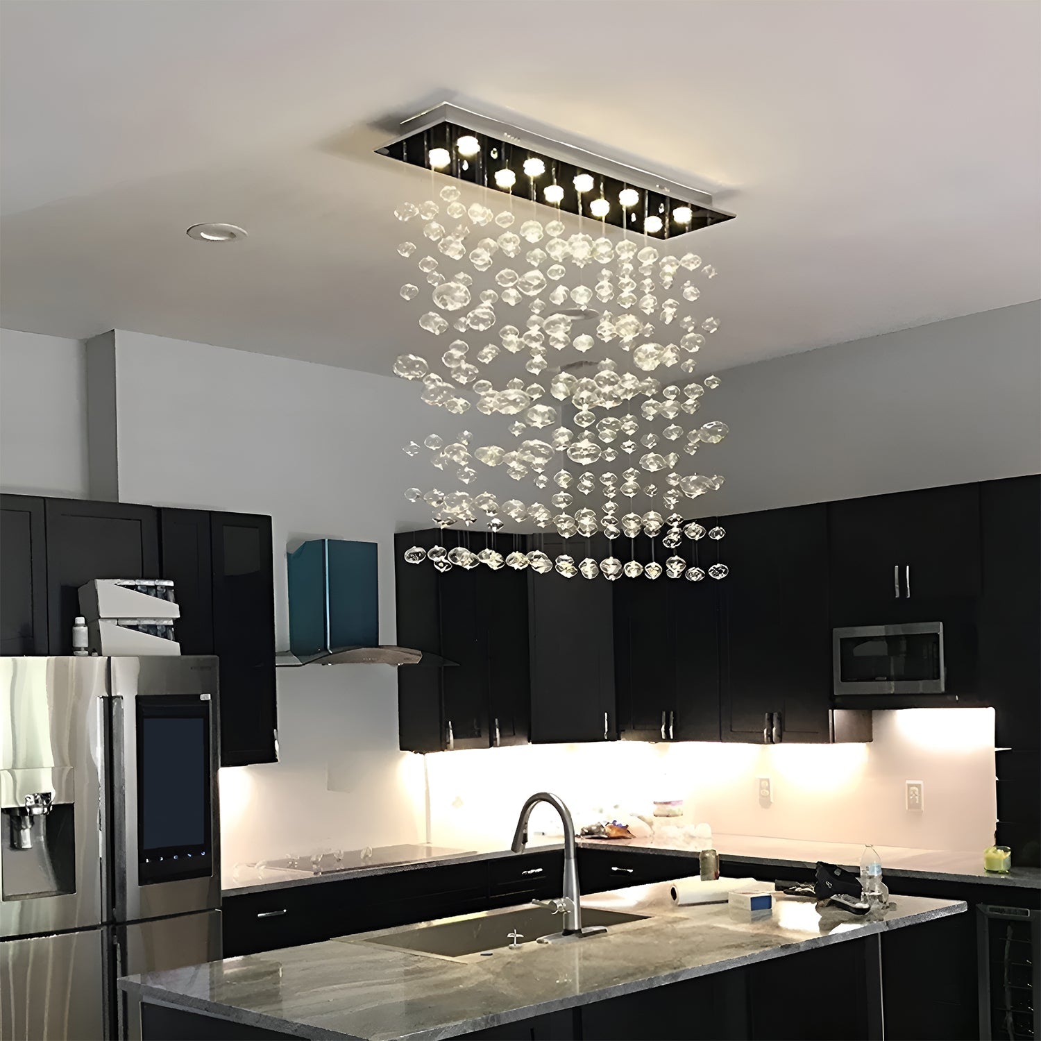 Rectangular Base Bubble Glass Chandelier - Ceiling Lights-dining-room-4|Feyran