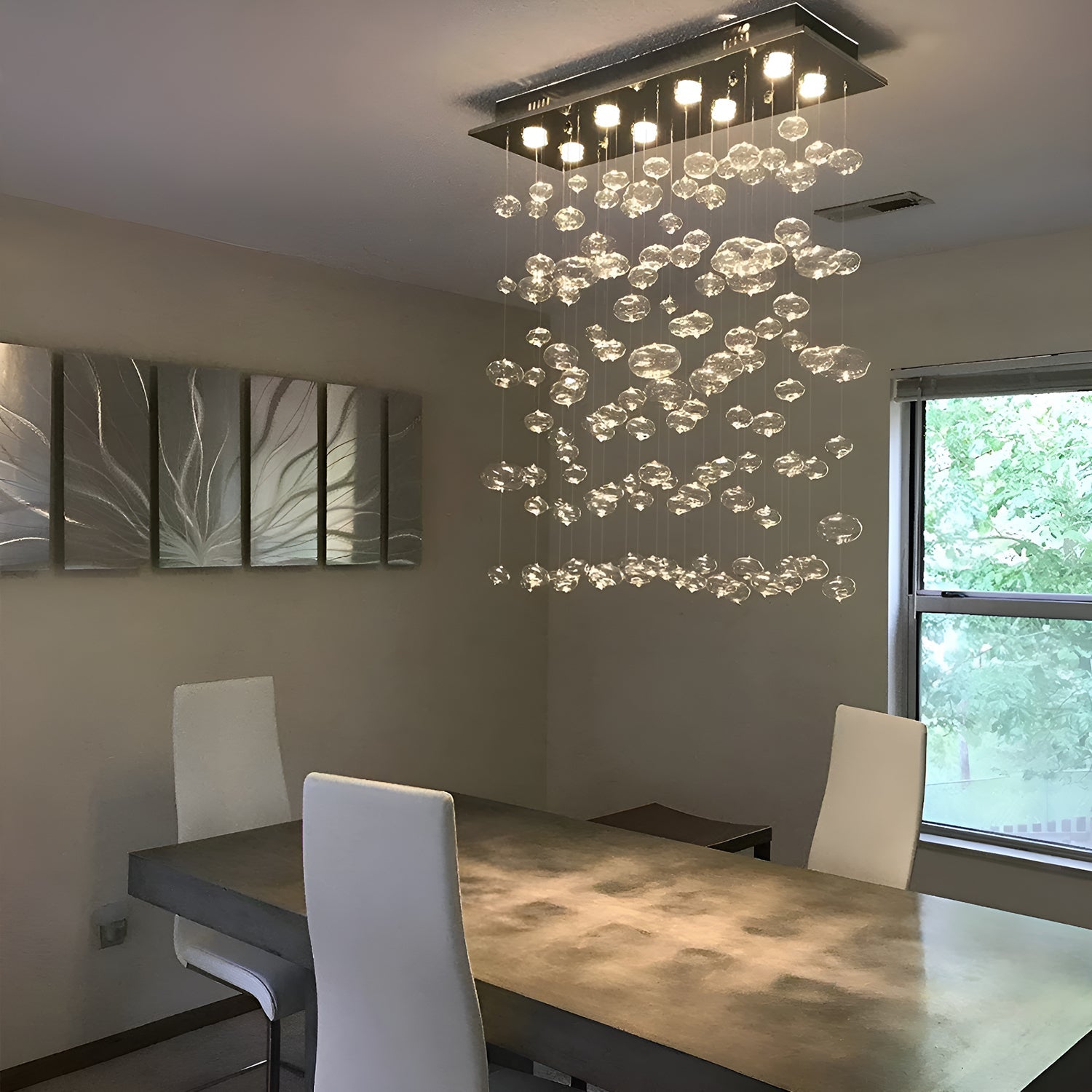 Rectangular Base Bubble Glass Chandelier - Ceiling Lights-dining-room-5|Feyran