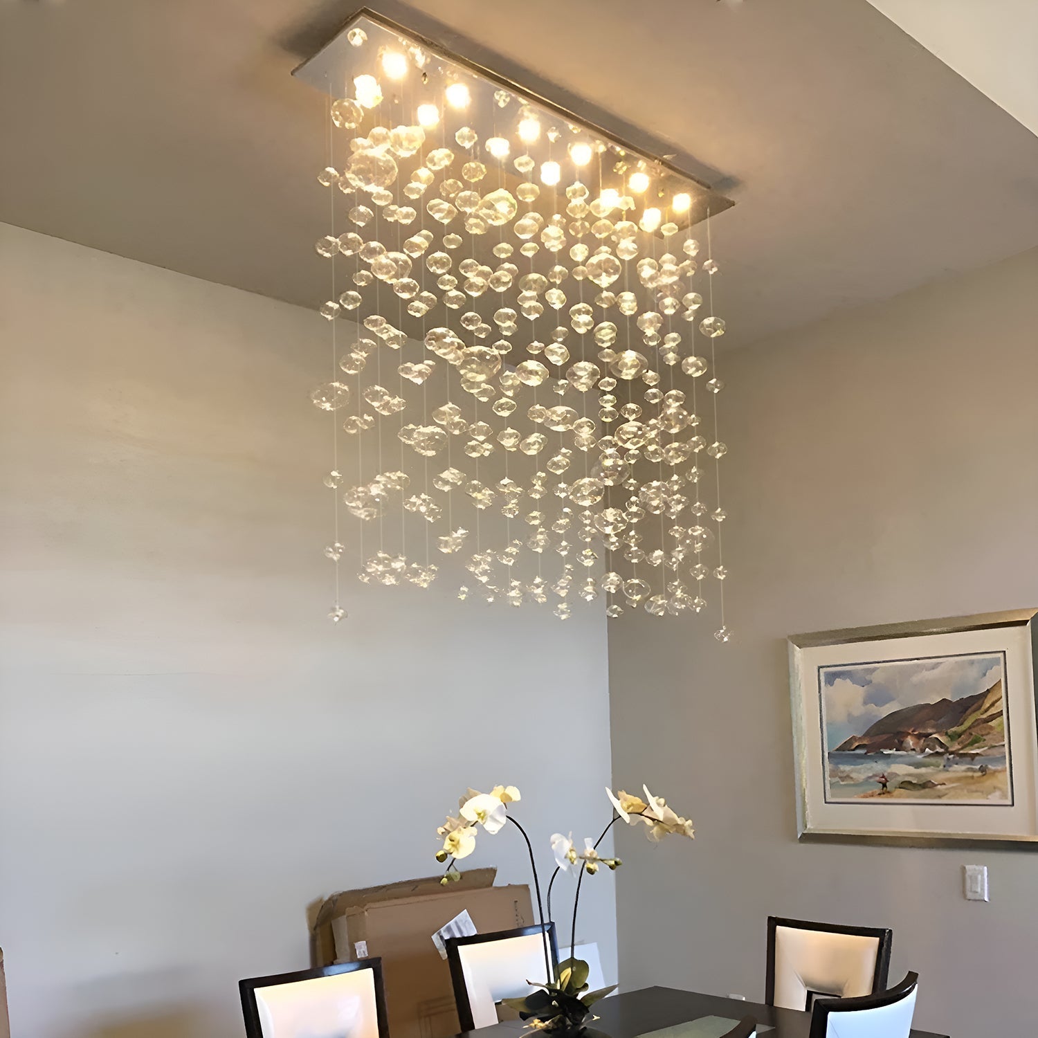 Rectangular Base Bubble Glass Chandelier - Ceiling Lights-dining-room-6|Feyran