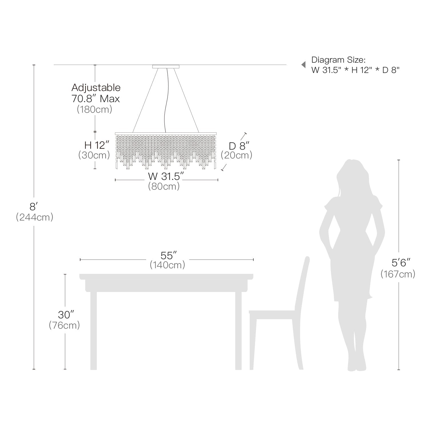 Rectangular Linear Design Crystal Chandelier for Dining Room-Size | Feyran
