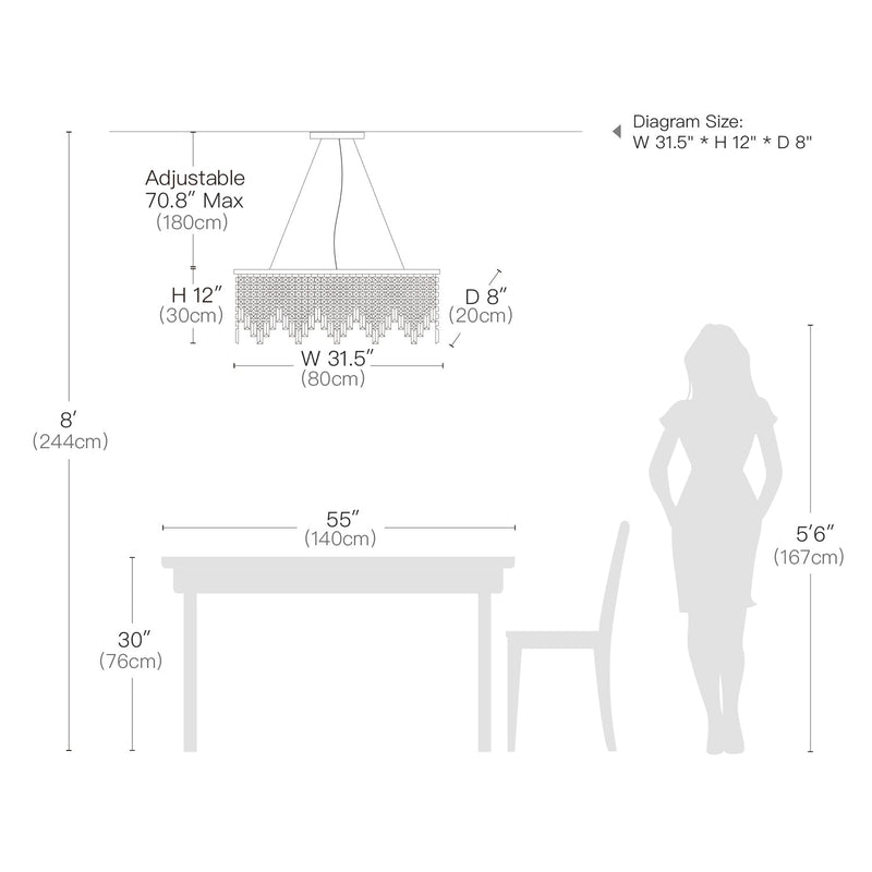 Rectangular Linear Design Crystal Chandelier for Dining Room-Size | Feyran